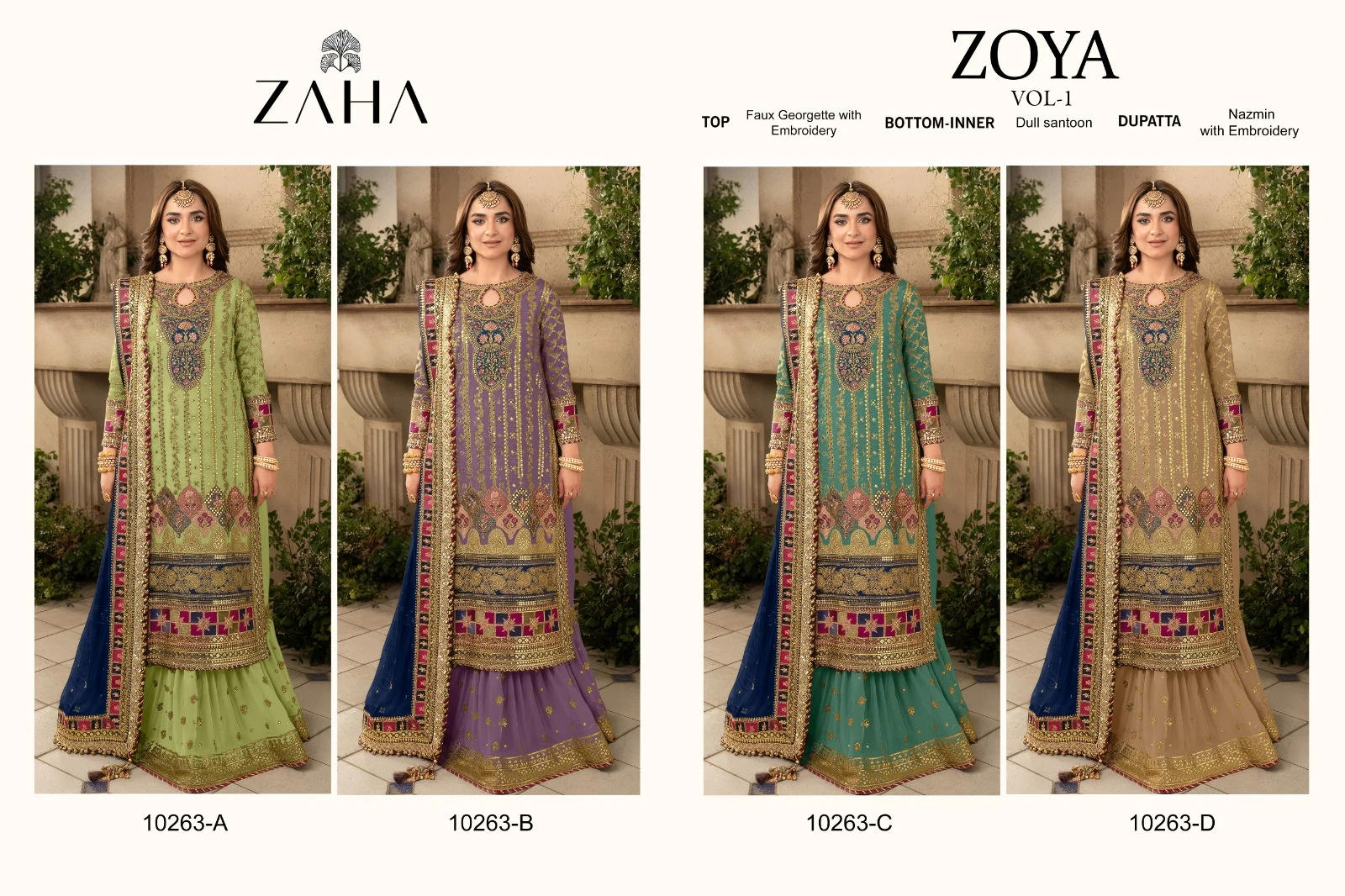 Zaha Zoya Vol 1 Faux Georgette Wholesale Pakistani Salwar Suit Catalog — Wholesale Salwar Suits, MPA wholesale from Surat — view 11